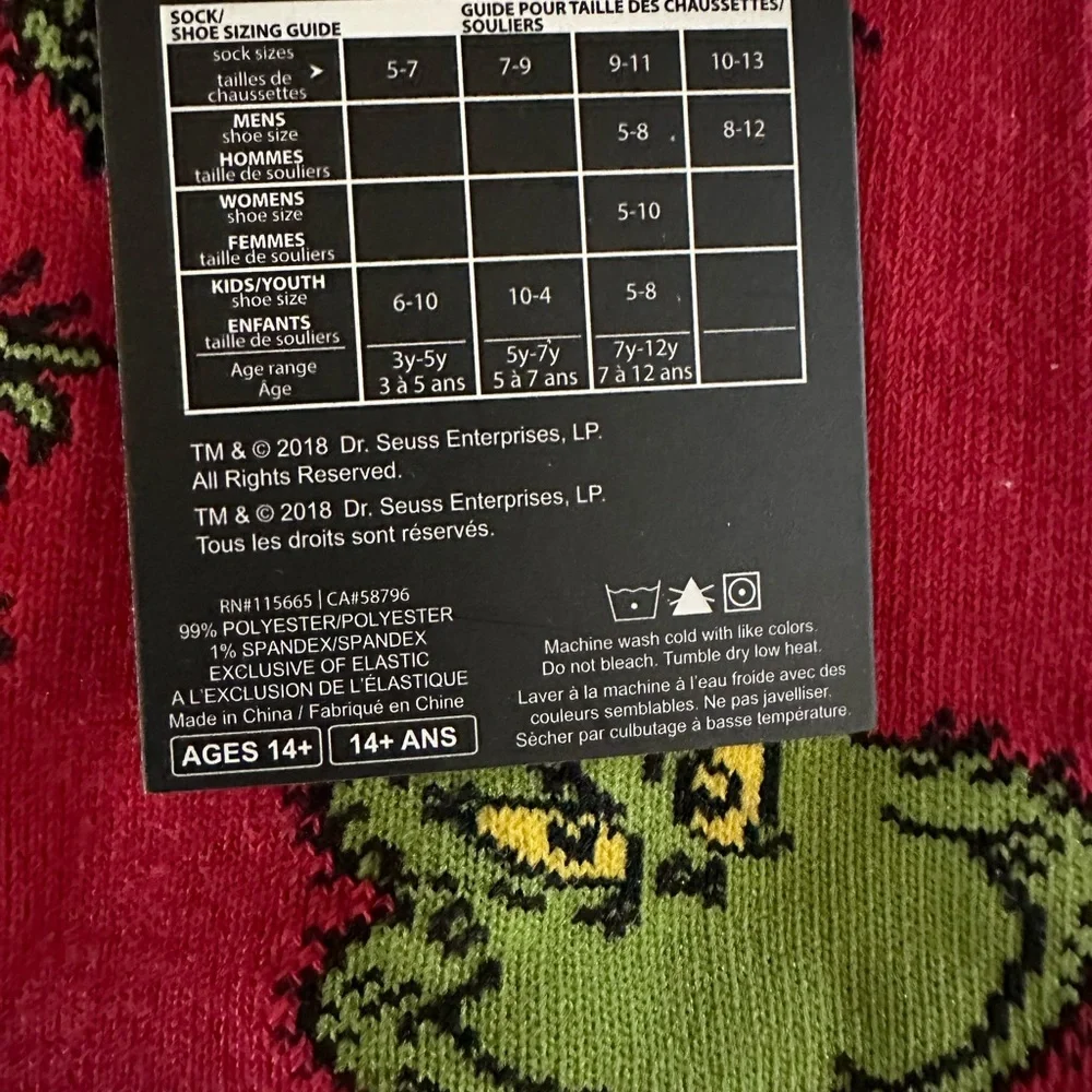 Dr. Suess Grinch Adult Crew Socks